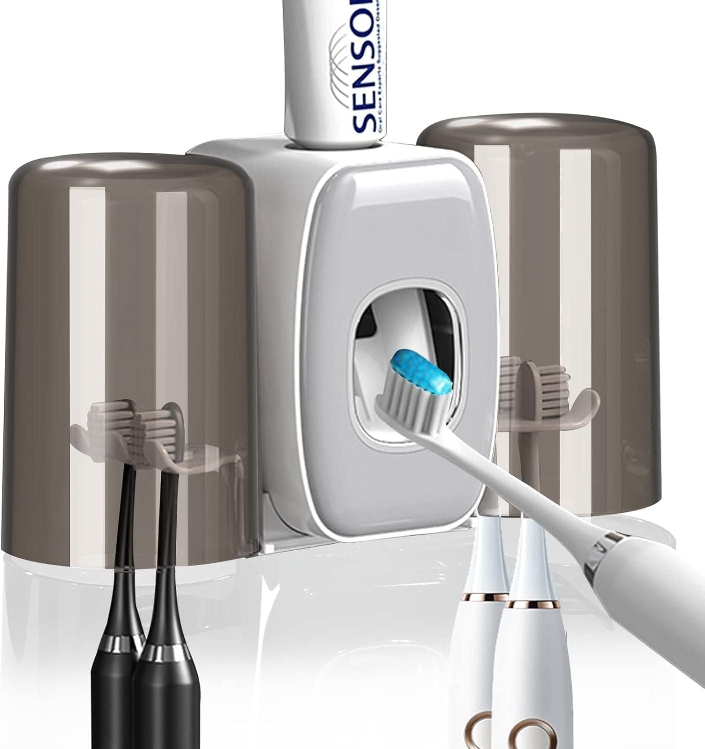 Wall-mounted toothbrush holders set with toothpaste dispenser by 1h8x0d-zb, featuring sleek design and organized storage.
