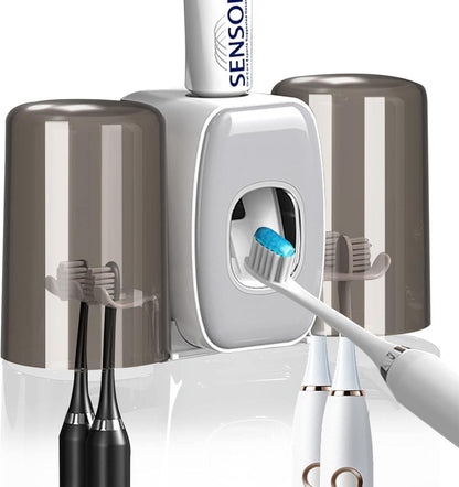Wall-mounted toothbrush holders set with toothpaste dispenser by 1h8x0d-zb, featuring sleek design and organized storage.
