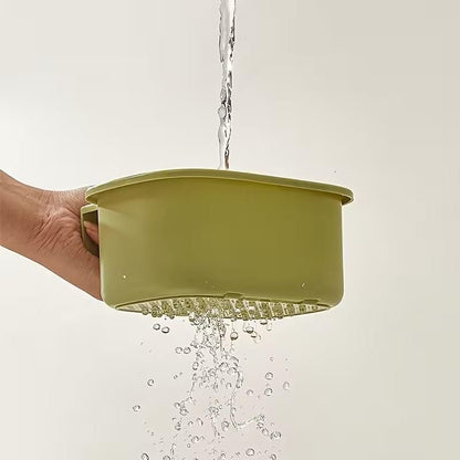 Anti slip hanging drain basket by 1h8x0d-zb in a kitchen setting, showcasing its mesh design and hanging feature.