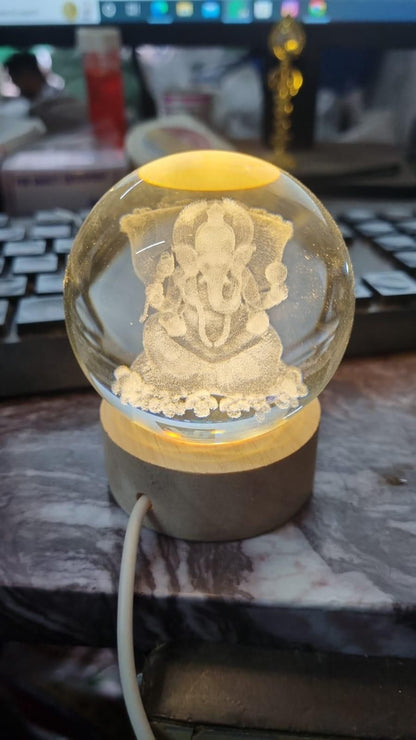 Ganesh Crystal LED Lamp by 1h8x0d-zb, featuring a beautifully carved Ganesh design illuminated by soft LED light.