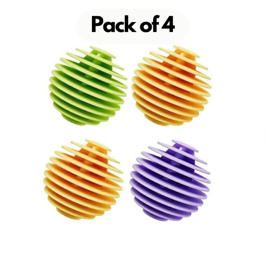 Pack of 4 1h8x0d-zb laundry dryer balls on a white background, designed for effective washing machine use.
