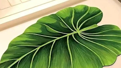Leaf-patterned anti-slip bathroom mat by 1h8x0d-zb, measuring 45x90 cm, showcasing vibrant green leaves on a soft surface.
