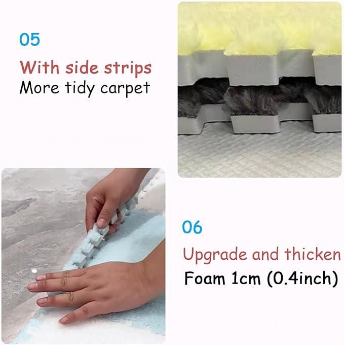 Interlocking carpet tiles mat set of 6 in various colors, showcasing texture and design for versatile flooring solutions.