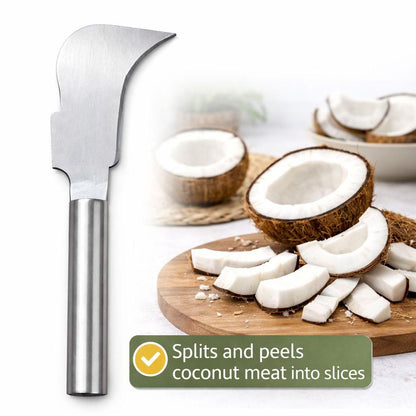 Stainless steel coconut splitter knife by 1h8x0d-zb with a sharp blade and ergonomic handle for easy coconut opening.