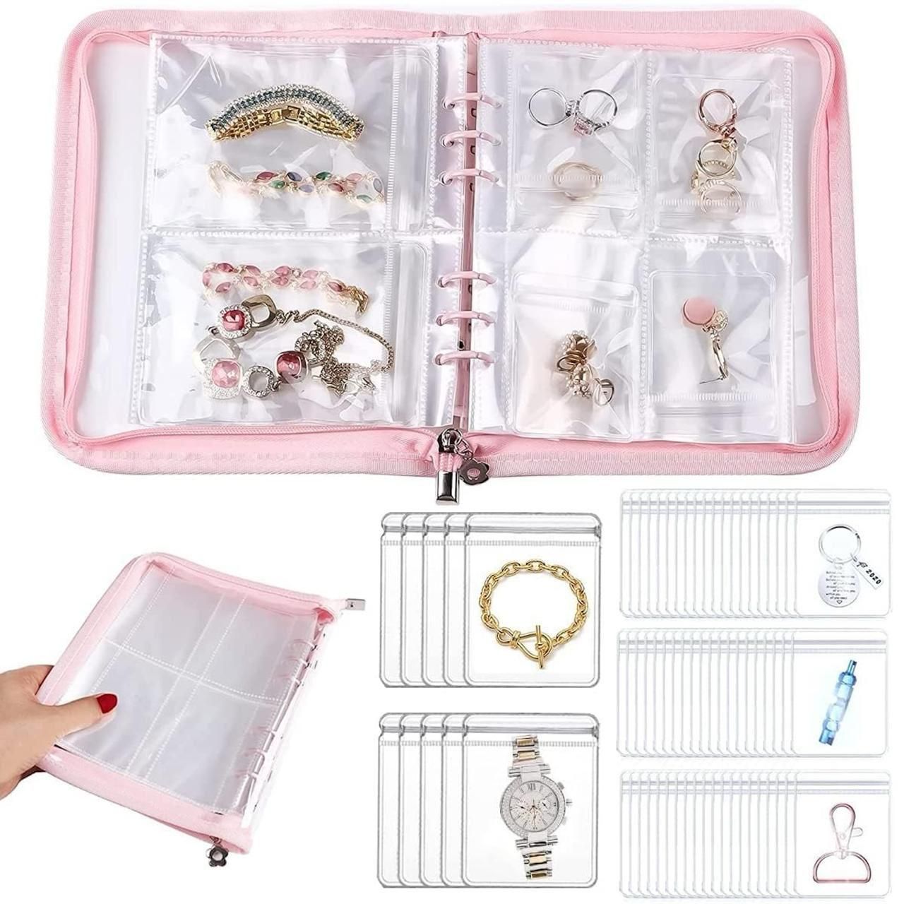Transparent jewellery book by 1h8x0d-zb with 60 pockets for organized storage of jewelry items.