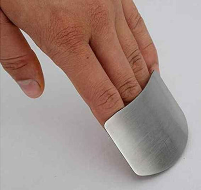 Stainless steel finger protector hand guards in a pack of 2, designed for safe and efficient food preparation.