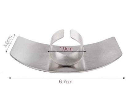 Stainless steel finger protector hand guards in a pack of 2, designed for safety and precision in cooking tasks.