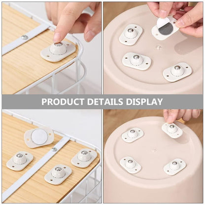 1h8x0d-zb adhesive mini casters with 360-degree rotation, showing self-adhesive wheels and pulley design in pack of one.