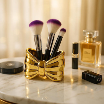 Elegant bow-shaped makeup organizer with multiple compartments, brand 1h8x0d-zb, showcasing stylish design and functionality.