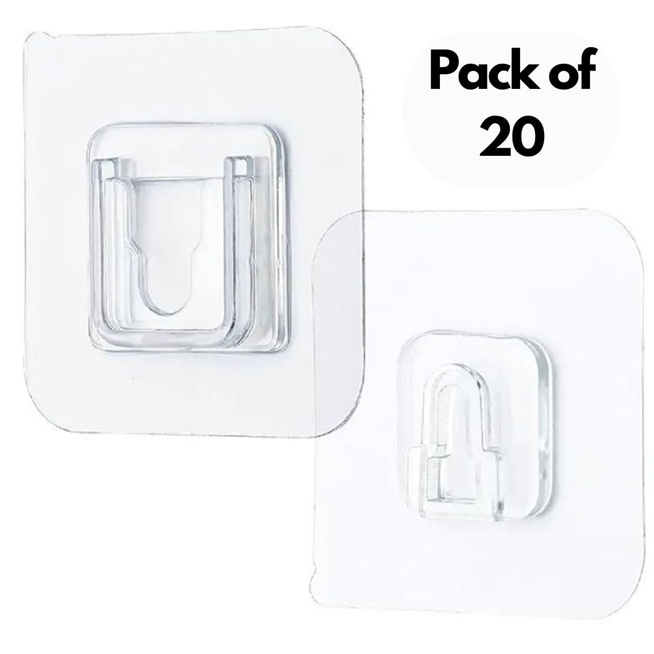 Pack of 20 waterproof stick hooks by 1h8x0d-zb displayed on a white background, showcasing their clear adhesive design.