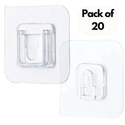Pack of 20 waterproof stick hooks by 1h8x0d-zb displayed on a white background, showcasing their clear adhesive design.