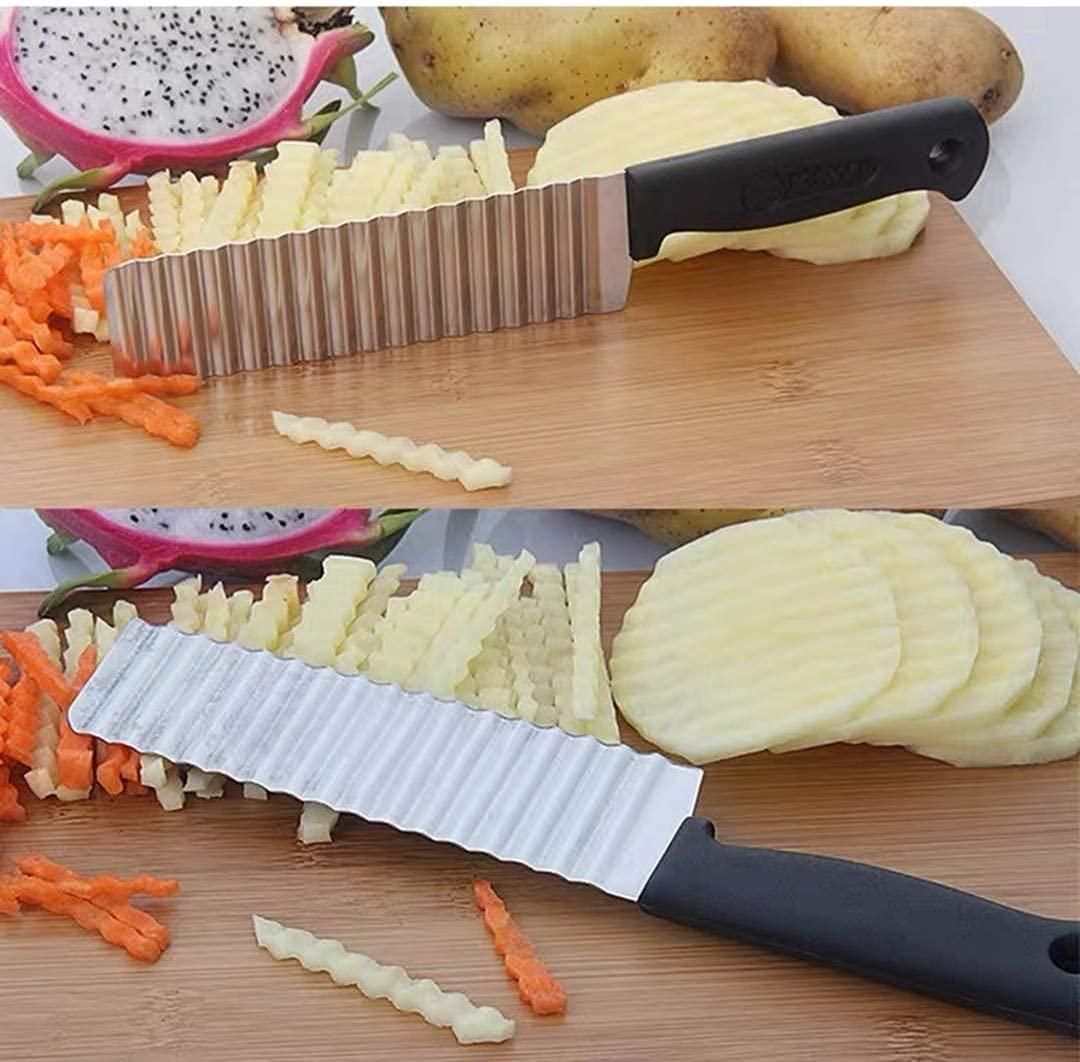 French stainless steel potato wave ripple knife by 1h8x0d-zb with a wavy blade and ergonomic handle for easy slicing.