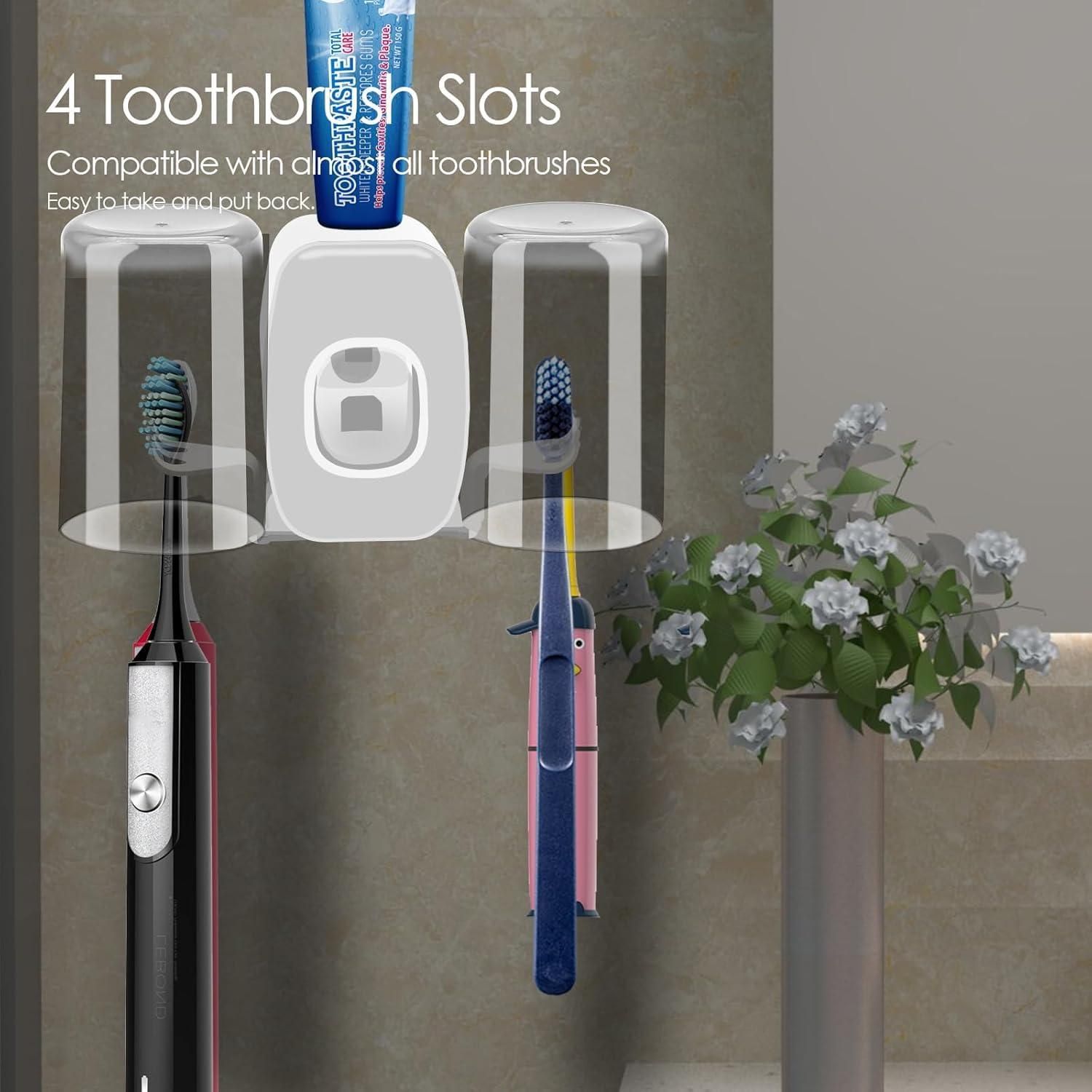 Wall-mounted toothbrush holders set with toothpaste dispenser by 1h8x0d-zb, showcasing sleek design and organized storage.