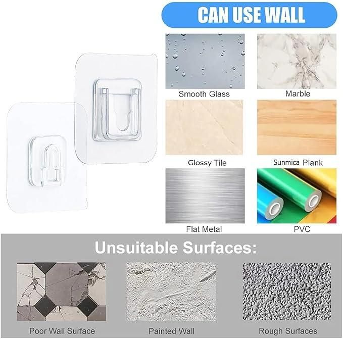 Pack of 20 waterproof stick hooks by 1h8x0d-zb, showcasing clear adhesive backing and sturdy design for hanging items.