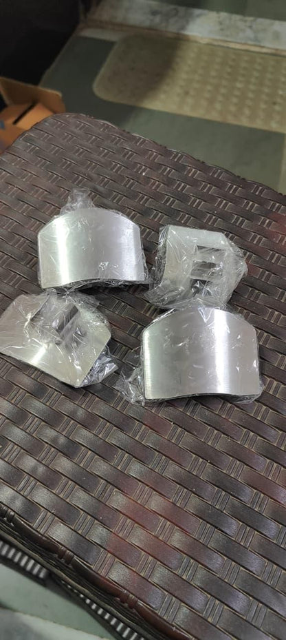 Stainless steel finger protector hand guards, pack of 2, designed for safety in kitchen tasks, shown from the side.