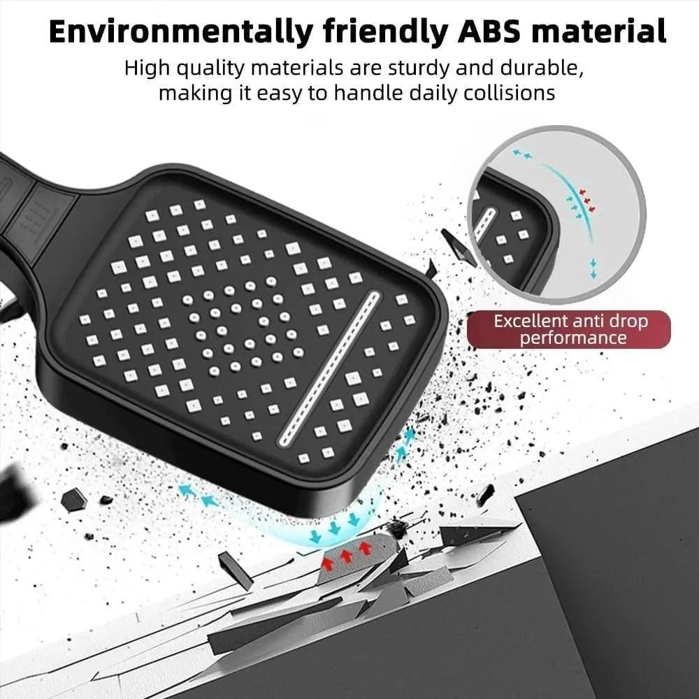 Large 7-mode shower head by 1h8x0d-zb displaying sleek design and multiple spray options in a bright bathroom setting.