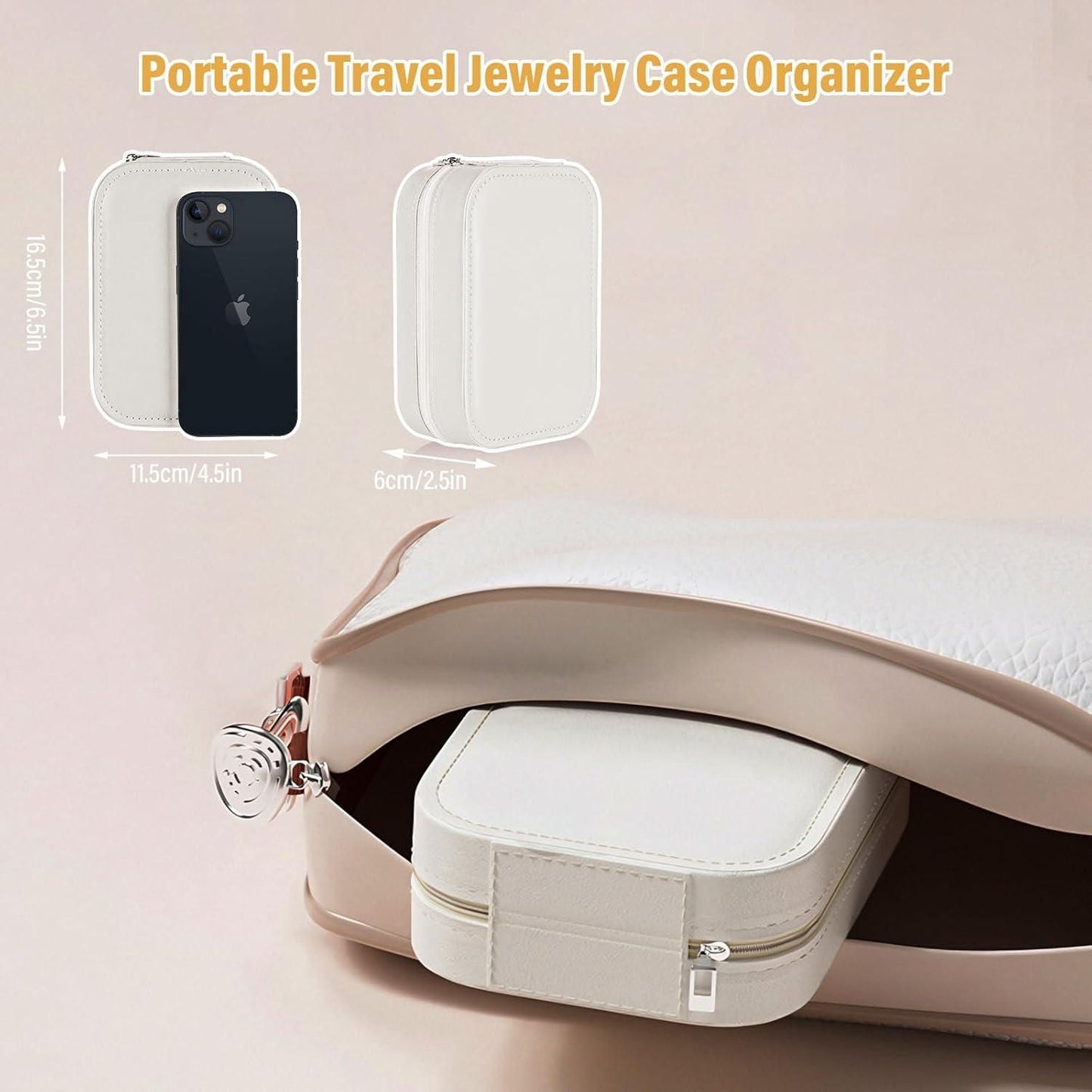 White jewelry box with LED mirror, featuring elegant design and multiple compartments for organized storage.