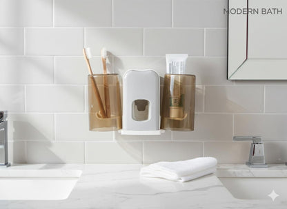 Wall-mounted toothbrush holders set with toothpaste dispenser by 1h8x0d-zb, featuring sleek design and organized storage.
