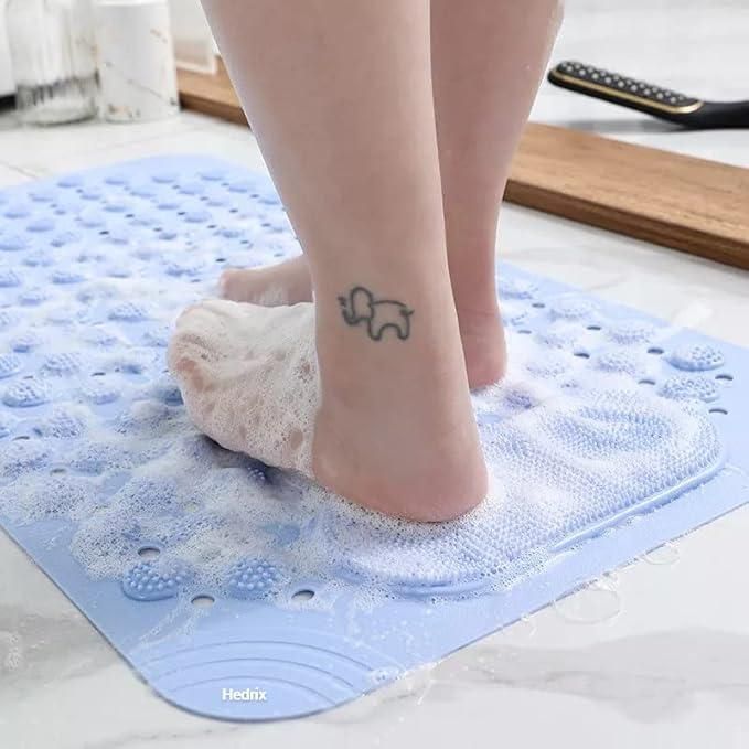 Silicon bathroom scrubber mat in blue with textured surface for effective cleaning, designed by 1h8x0d-zb.