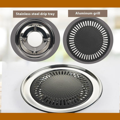 Indoor gas smokeless barbeque grill by 1h8x0d-zb with grill surface and flame control knobs visible in the image.