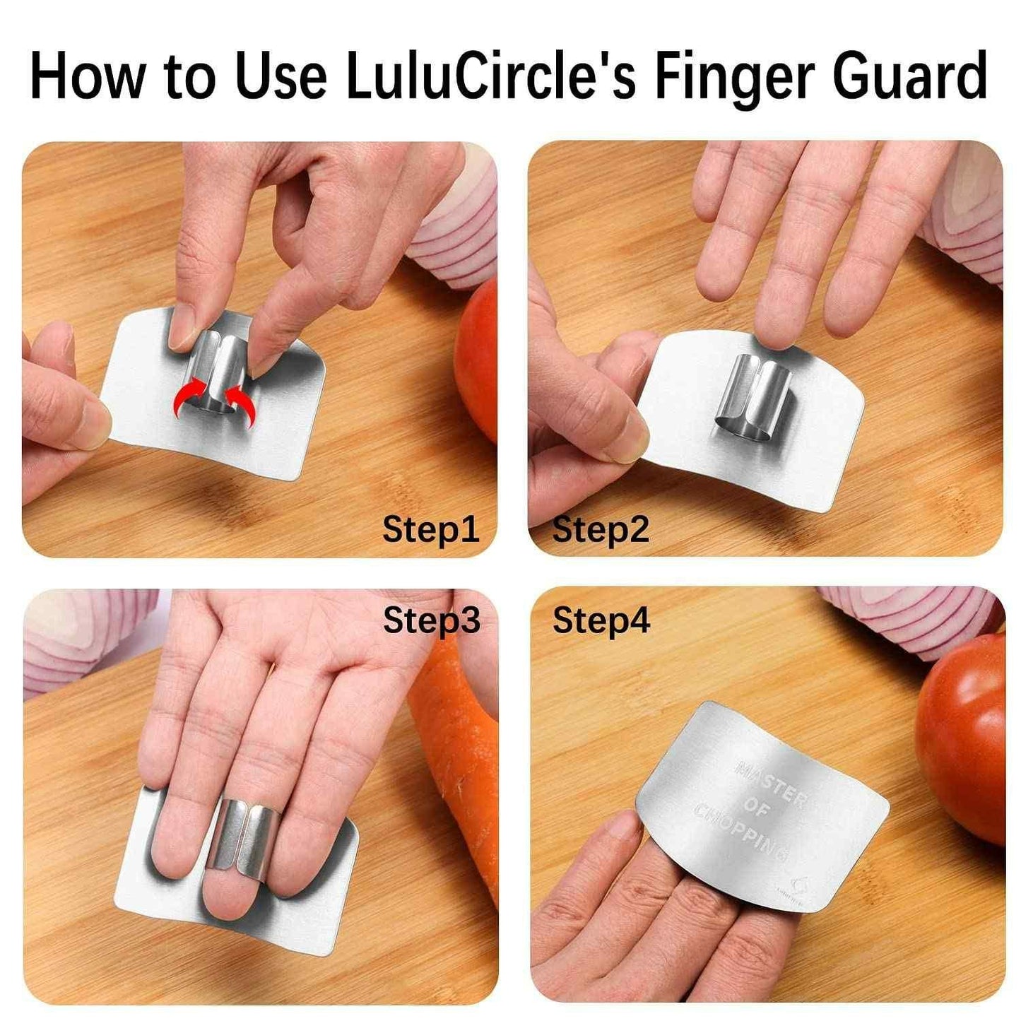 Stainless steel finger protector hand guard from 1h8x0d-zb, showing two protective guards for safe slicing and cutting.