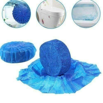 Toilet cleaning tablet pack by 1h8x0d-zb, shown in a bathroom setting with visible tablets and packaging.