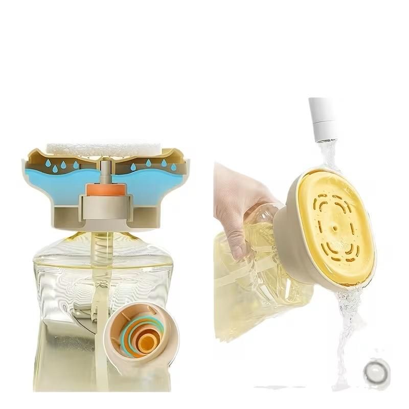 Foaming dish washing liquid in a bottle with a press dispenser, brand 1h8x0d-zb, displayed on a kitchen countertop.