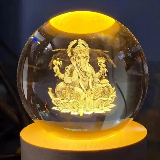 Crystal Ganesh LED lamp by 1h8x0d-zb illuminating a serene space with soft, colorful light and intricate detailing.