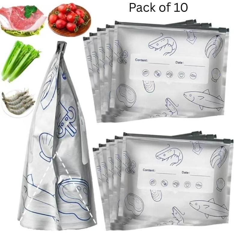Reusable aluminum foil sealable storage bags in a pack of 20, showcasing their sleek design and durability.