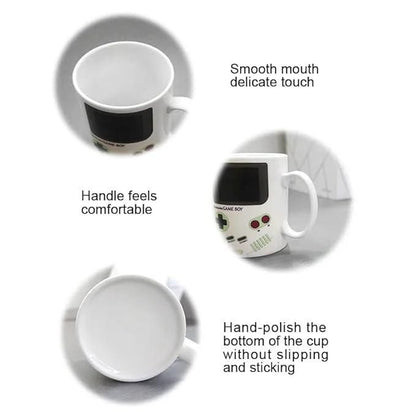 Gameboy heat changing coffee mug by 1h8x0d-zb, featuring retro design that reveals graphics when hot.