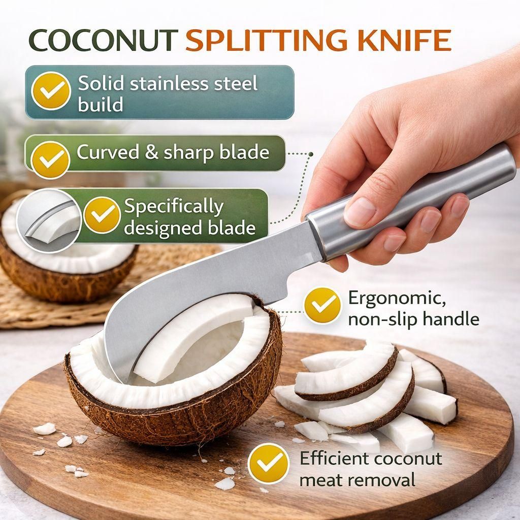 Stainless steel coconut splitter knife by 1h8x0d-zb, featuring a sharp blade and ergonomic handle for easy coconut opening.