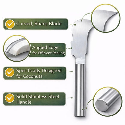 Stainless steel coconut splitter knife by 1h8x0d-zb with a curved blade and ergonomic handle for easy coconut opening.