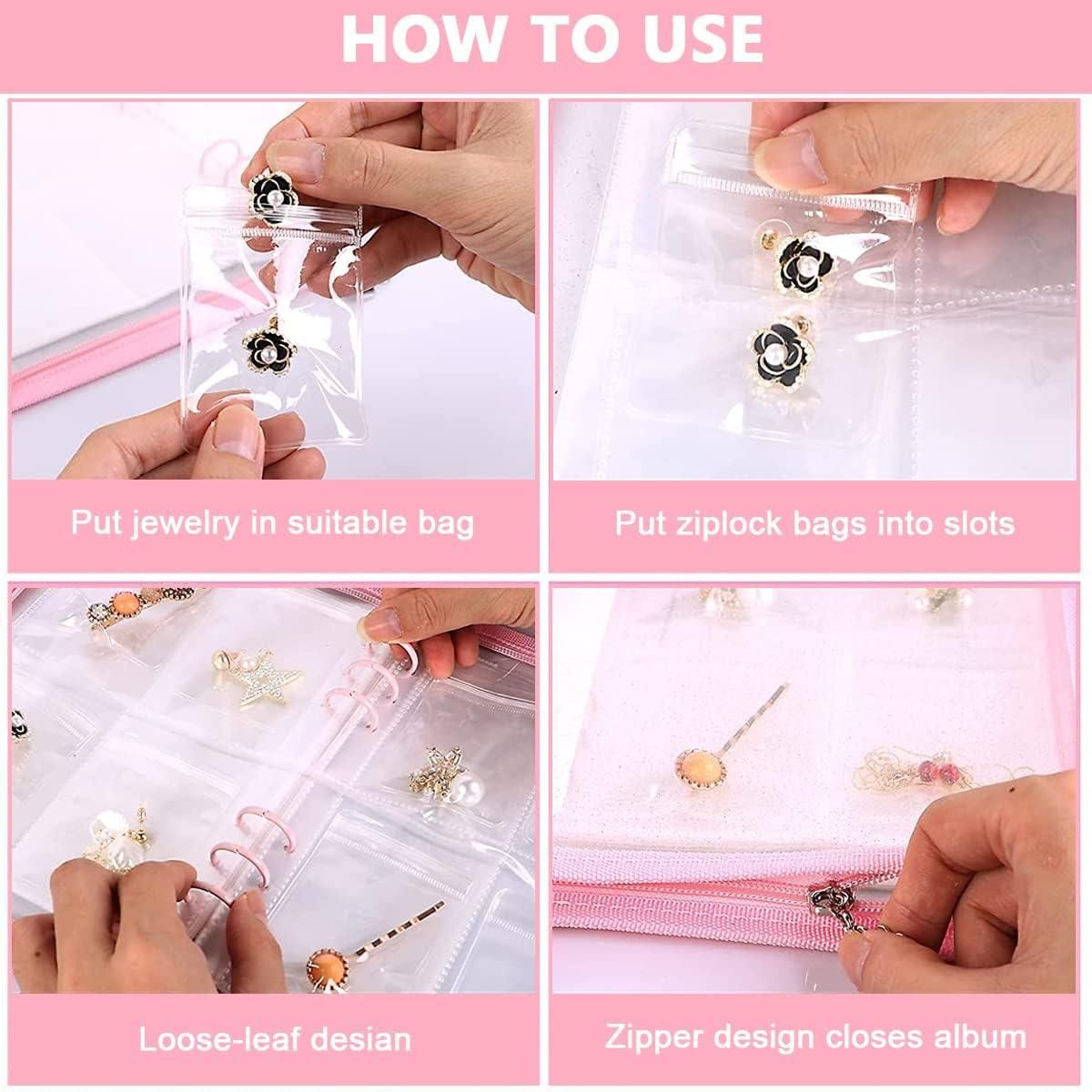 Transparent jewellery book by 1h8x0d-zb featuring 60 clear pockets for organizing accessories.
