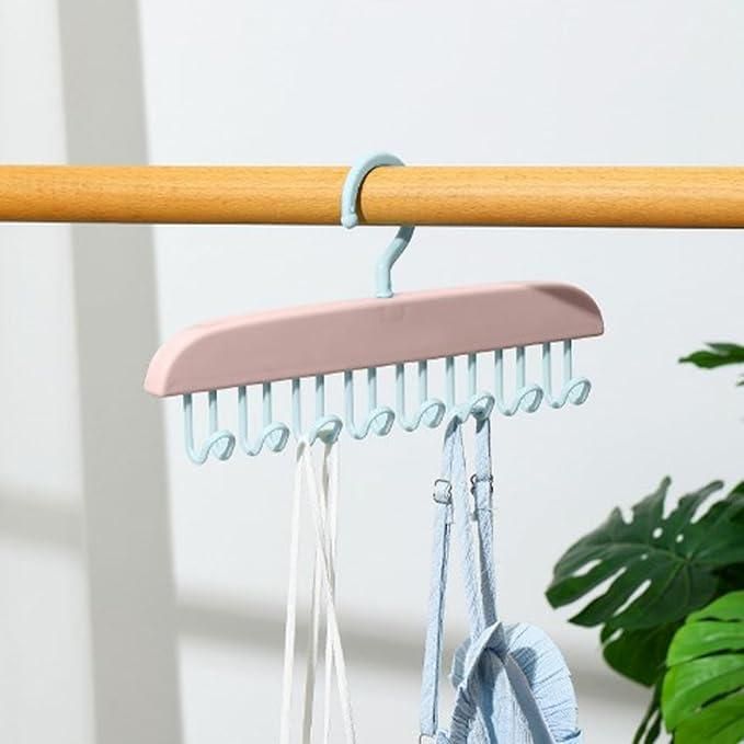 Multifunctional plastic hanger with metal hooks, showcasing a pack of 2 in a modern design for versatile clothing storage.