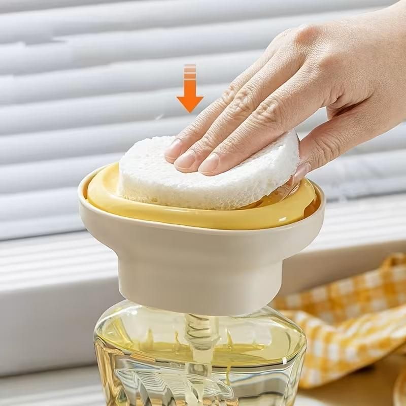 1h8x0d-zb foaming dish washing liquid bottle with press dispenser, showcasing clear liquid and ergonomic design.