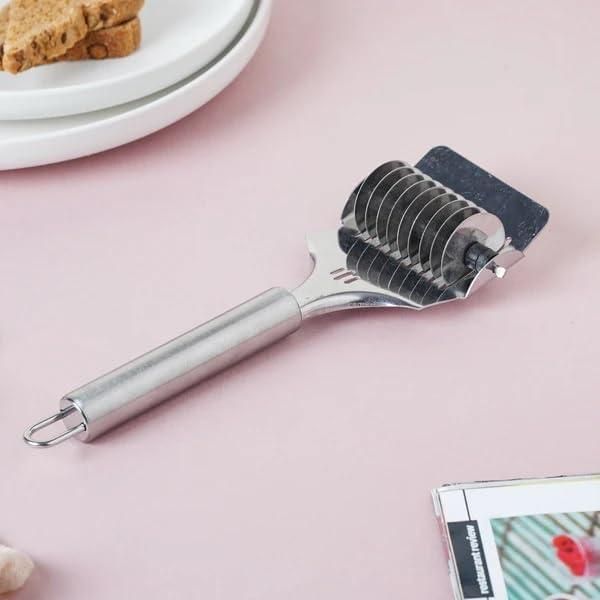 Stainless steel handheld dough and noodle cutter tool by 1h8x0d-zb, featuring a sleek design and sharp cutting edges.
