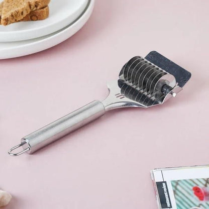 Stainless steel handheld dough and noodle cutter tool by 1h8x0d-zb, featuring a sleek design and sharp cutting edges.